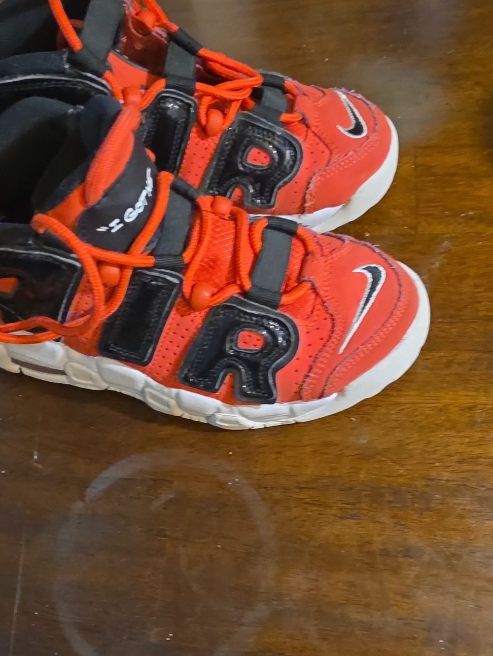 Nike Kids Red and Black 'Air More' Lace-Up Sneakers
